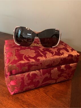 Chopard Black Gradient Shield Sunglasses with Hand Set Swarovski Crystals. RARE
